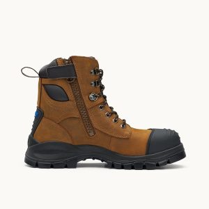 Saddle Brown Premium Leather Zip Up Boots, Work Series 983 - Blundstone
